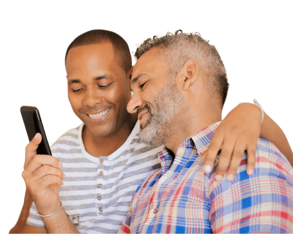 gay couple talking to iowa surrogacy agency on virtual call